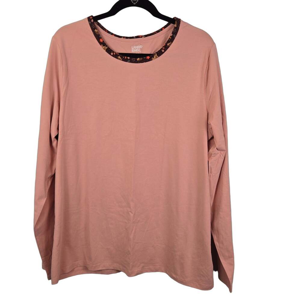 Lands' End Women's XL Tall Pink Long Sleeve T-Shirt Cotton Stretch PREPPY